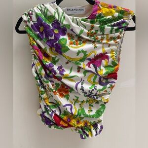 NWOT: Balenciaga Floral Draped Top Size 38